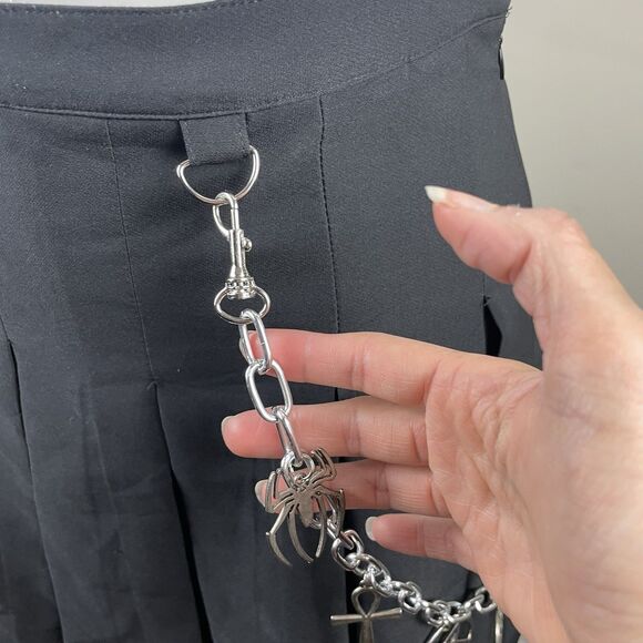 Dolls Kill The Craft Collab Black Mini pleated Belted Skirt Goth Punk Moon Star - Picture 2 of 10